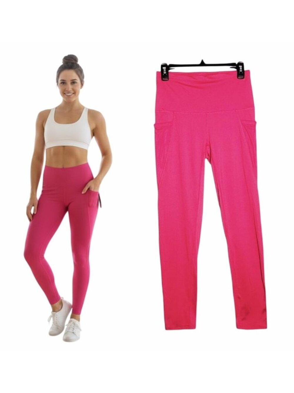 ⭐Women Sport Legging High Waist Sz M Shaping Soft & Comfy PINK 2 POCKETS Gym New